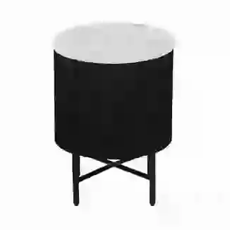 Black Mango Wood Round Bedside Table with Ribbed Detailing